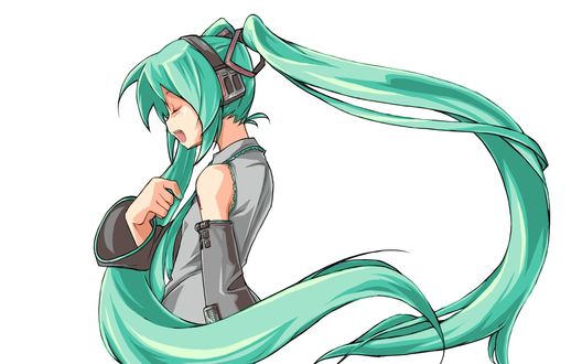 Обои на рабочий стол Vocaloid Hatsune Miku / вокалоид Хатсуне Мику поет с закрытыми глазами