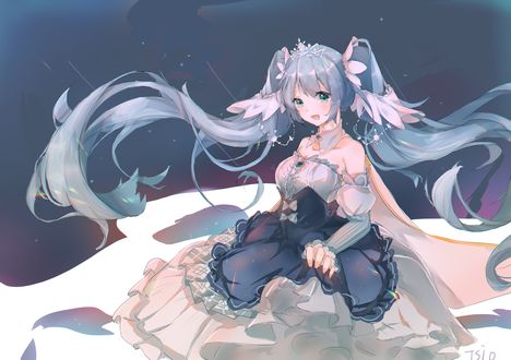 Обои на рабочий стол Vocaloid Hatsune Miku / вокалоид Хатсуне Мику в платье с пышной юбкой