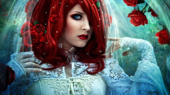 Обои на рабочий стол Модель Aurelia Isabella с розами на волосах, by LilifIlane