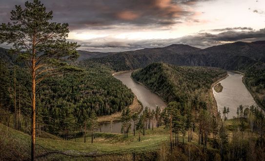 Обои на рабочий стол Манская петля с высоты, река Мана, Красноярск, фотограф Анатолич