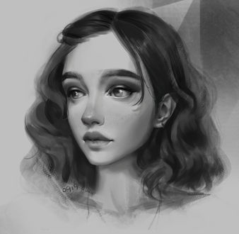 Обои на рабочий стол Девушка с волнистыми волосами, by Jingwen Lin
