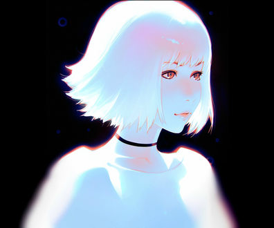 Обои на рабочий стол Девушка с белыми волосами на черном фоне, by Ilya Kuvshinov