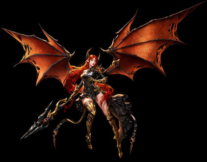 Обои на рабочий стол Девушка-демон на темном фоне из игры League of Angels / Лига Ангелов, by dospi