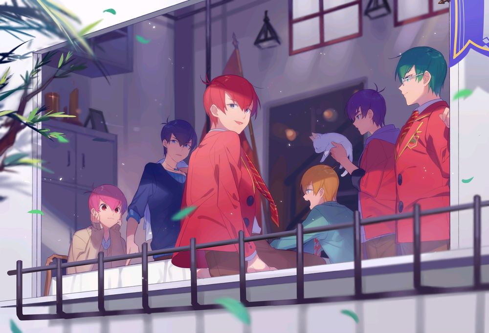 Обои для рабочего стола Парни на балконе, персонажи из аниме Osomatsu-san