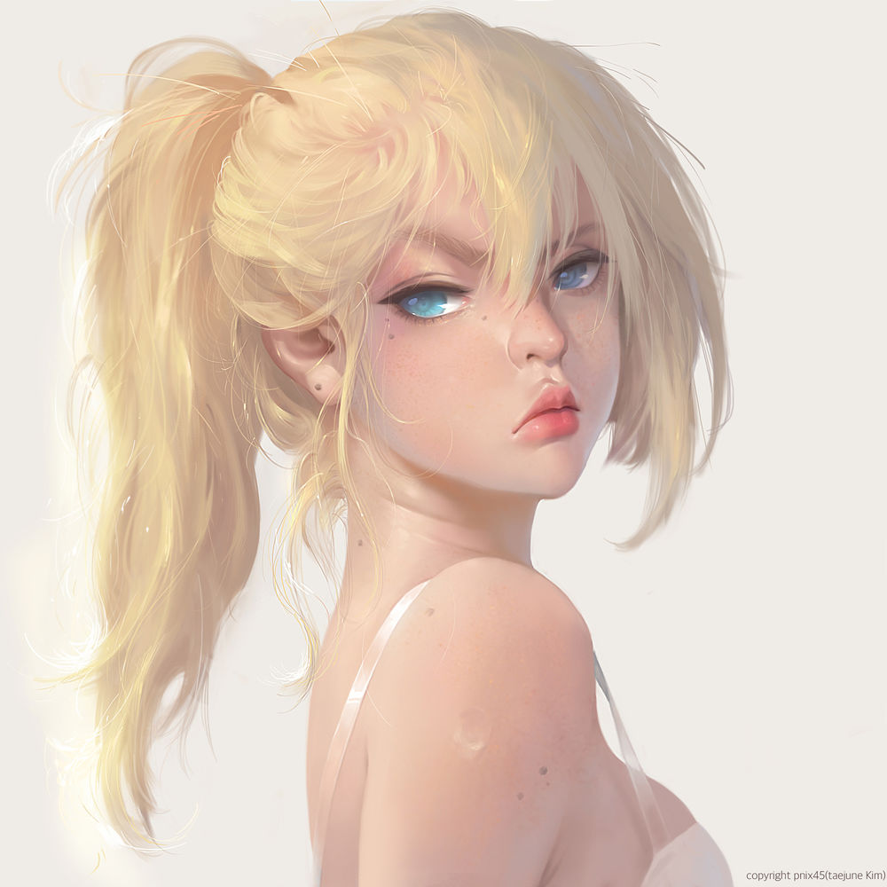 Обои для рабочего стола Блондинка с голубыми глазами, by Taejune Kim