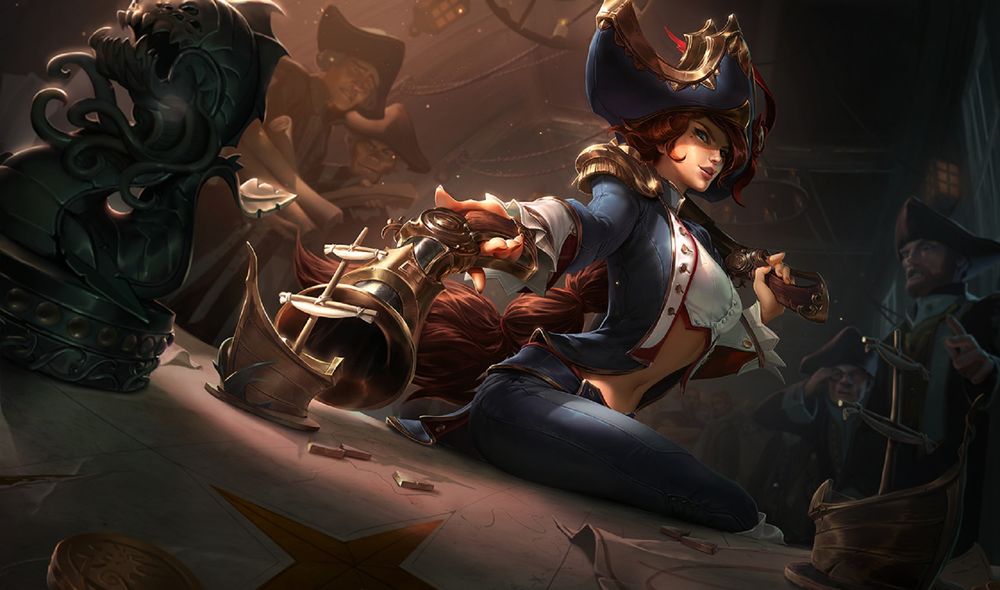 Обои для рабочего стола Miss Fortune / Мисс Фортуна среди пиратов, арт к игре League of Legends / Лига Легенд, by Jennifer Wuestling
