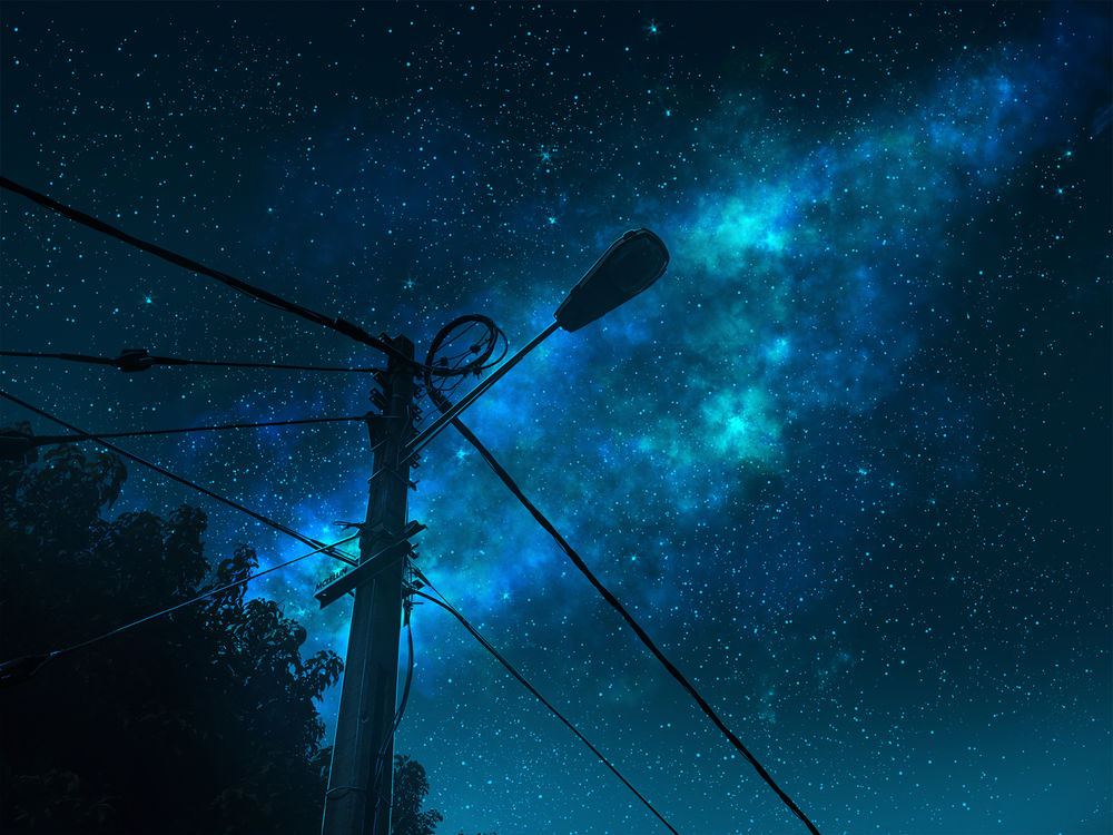 Обои для рабочего стола Городской фонарь на фоне звездного неба, by mclelun