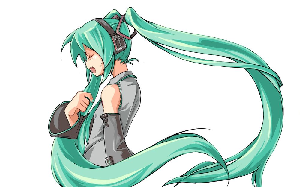 Обои для рабочего стола Vocaloid Hatsune Miku / вокалоид Хатсуне Мику поет с закрытыми глазами