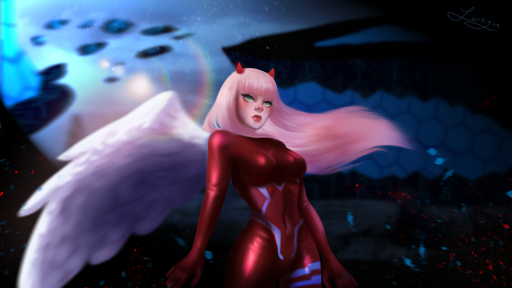 Обои для рабочего стола Zero Two / Зеро Ту из аниме Darling in the FranXX / Милый во Франкcе, by Laurique