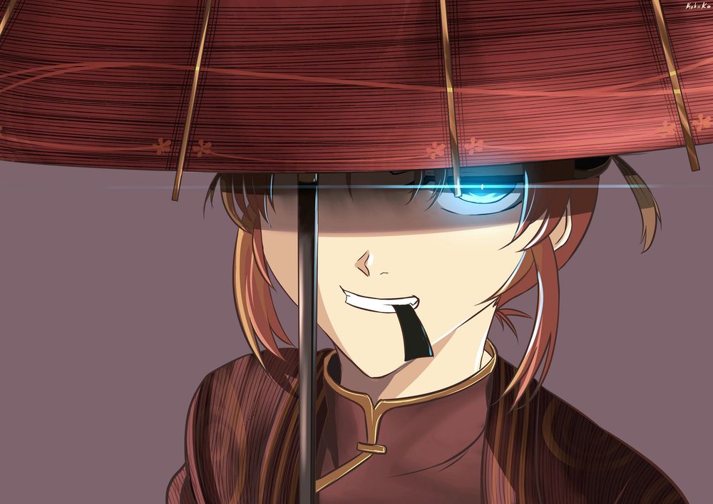 Обои для рабочего стола Кагура / Kagura под зонтом из аниме Гинтама / Gintama
