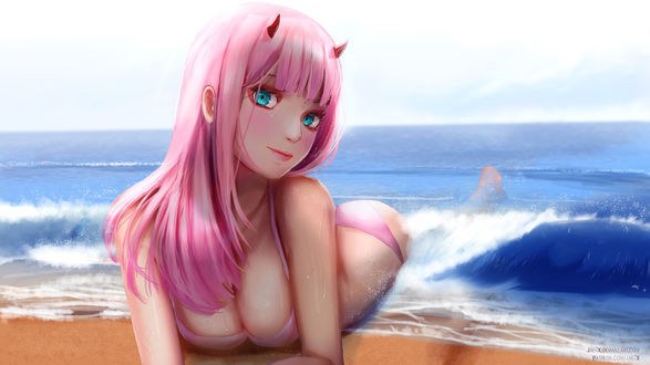 Обои на рабочий стол Zero Two / Зеро Ту из аниме Darling in the FranXX / Милый во Франкcе, by JaezX