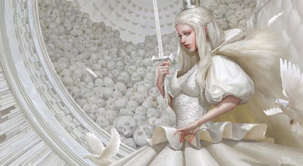 Обои на рабочий стол White Queen / Белая Королева с мечом, by Yu Ing