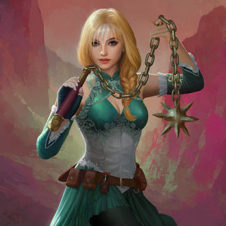 Обои на рабочий стол Девушка-воин Anna / Анна с кистенем в руках, by Alberto Hupsel