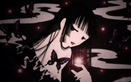 Обои на рабочий стол Юко Ичихара / Ichihara Yuuko из аниме и манги Триплексоголик / xxxHOLiC, в окружении бабочек, автор Cilou