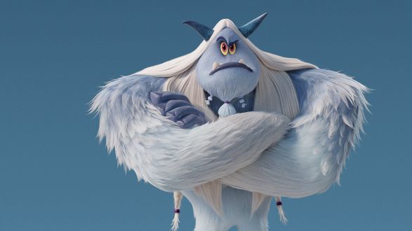 Обои на рабочий стол Йети-персонаж из мультфильма Smallfoot / Смолфут на голубом фоне