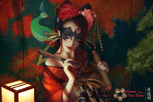 Обои на рабочий стол Шпионка Bayushi Fuyuko / Баюши Фуюко в маске из игры Legend of the Five Rings / Легенда о Пяти Кольцах, by Mario Wibisono