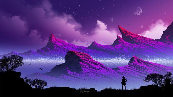Обои на рабочий стол Силуэт девушки на фоне гор, by kvacm