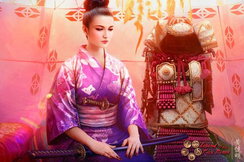 Обои на рабочий стол Девушка-самурай Utaku Chikako / Утаку Чикако из игры Legend of the Five Rings / Легенда о Пяти Кольцах, by Mario Wibisono