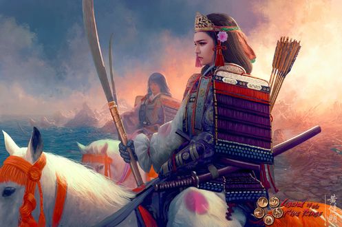 Обои на рабочий стол Девушка-полководец Utaku Sayaka / Утаку Саяка на белом коне из игры Legend of the Five Rings / Легенда о Пяти Кольцах, by Mario Wibisono