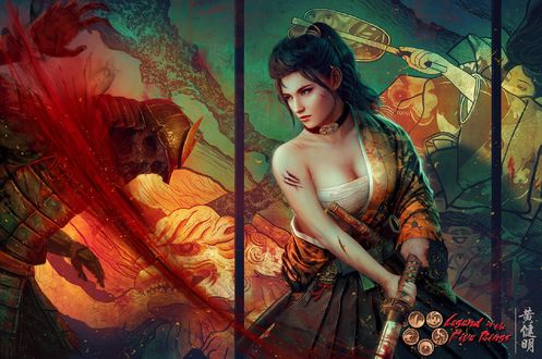 Обои на рабочий стол Девушка-полководец Matsu Rika / Мацу Рика из игры Legend of the Five Rings / Легенда о Пяти Кольцах, by Mario Wibisono