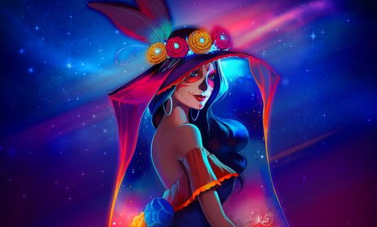 Обои на рабочий стол Catrina / Катрина в шляпе, by KoriArredondo