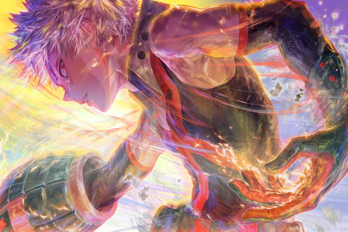 Обои на рабочий стол Katsuki Bakugou / Кацуки Бакуго из аниме Boku no Hero Academia / Моя геройская академия, by muddymelly