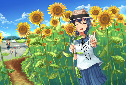 Обои на рабочий стол Сакурако Омуро / Sakurako Oomuro и Химавари Фурутани / Himawari Furutani из аниме Лилии на ветру / Yuru Yuri