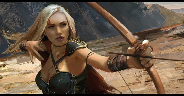 Обои на рабочий стол Девушка-лучник, by Nana Dhebuadze