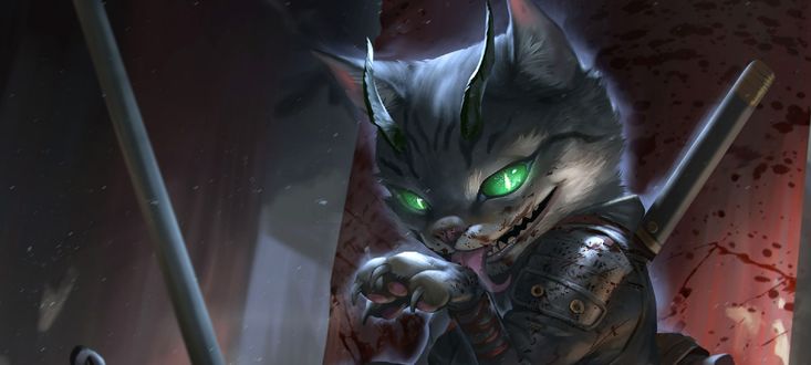 Обои на рабочий стол Cat assassin / Кот-убийца из игры Hex, by Rudy Siswanto