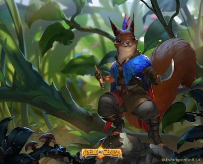 Обои на рабочий стол Scout squirrel / Белка-разведчик из игры Spells of Genesis, by Rudy Siswanto