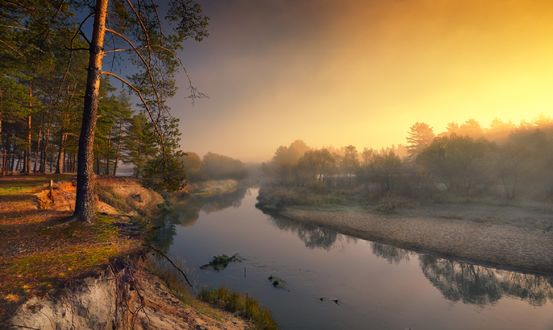 Обои на рабочий стол Река Киржач осенним утром, Владимирская область, фотограф Нeger / Роман