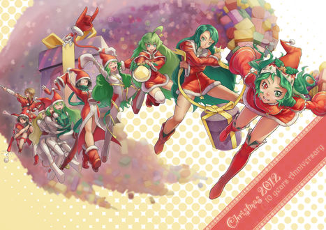 Обои на рабочий стол Девушки в рождественских костюмах (Christmas 2012 10 years Anniversary), by redeyehare