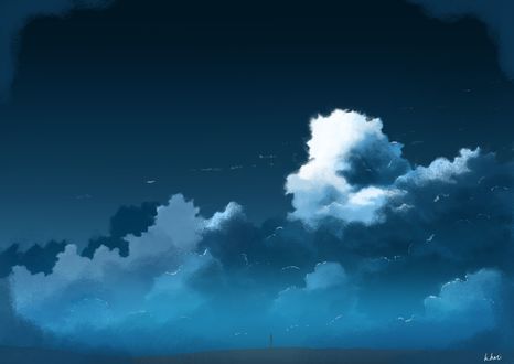 Обои на рабочий стол Силуэт человека на фоне облачного неба, by K. Hati