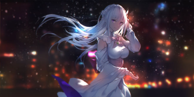 Обои на рабочий стол Эмилия / Emilia из аниме Re: Жизнь в альтернативном мире с нуля / Re: Zero kara Hajimeru Isekai Seikatsu