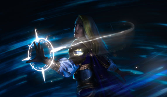 Обои на рабочий стол Косплей-модель Sakura Amy в образе Jaina Proudmoore / Джайны Праудмур из игры World of Warcraft / Мир военного ремесла, by Aku