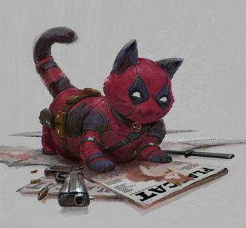 Обои на рабочий стол Котик - Catpool читает журнал Playcat, by Fajareka Setiawan
