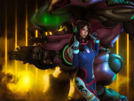 Обои на рабочий стол Косплей-модель Helly Valentine в образе D. VA Hana Song / Ханна Сон, из игры Overwatch / Дозор, by Aku