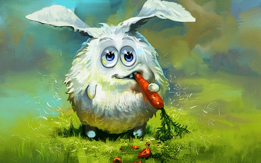 Обои на рабочий стол Кролик жует морковку, art by Andrei Pervukhin
