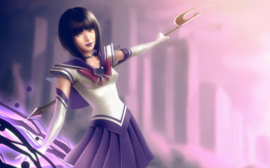 Обои на рабочий стол Арт на Сейлор Сатурн - Хотару Томоэ / Hotaru Tomoe из аниме Красавица-воин Сейлор Мун / Bishoujo Senshi Sailor Moon