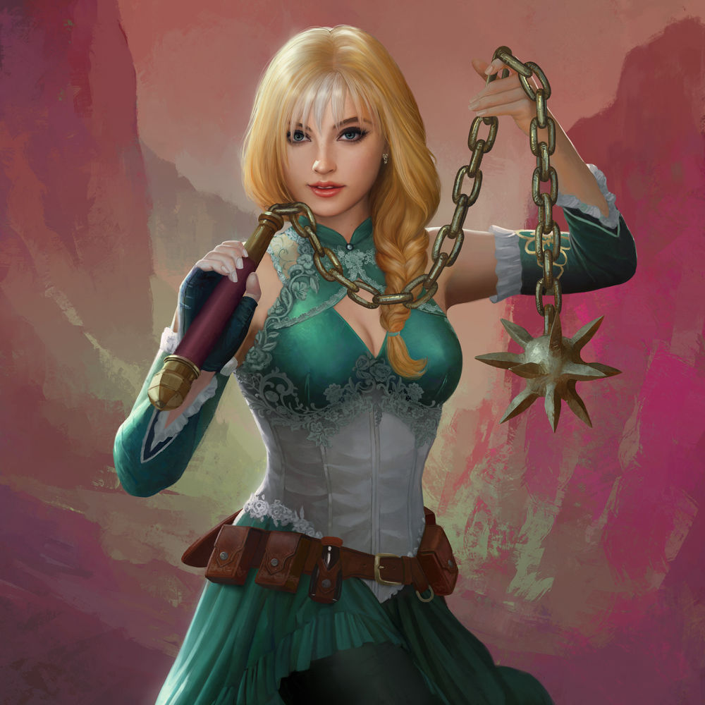 Обои для рабочего стола Девушка-воин Anna / Анна с кистенем в руках, by Alberto Hupsel