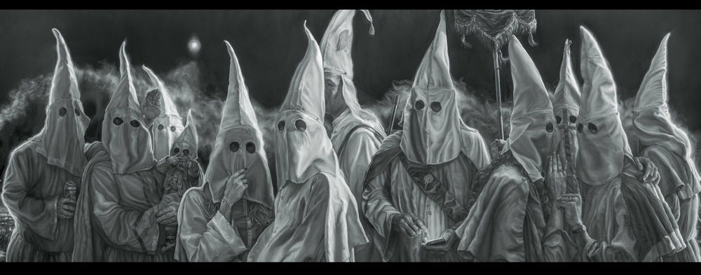 Обои для рабочего стола Ночная сходка людей в одежде Ку-клус-клана, by Vincent Valdez