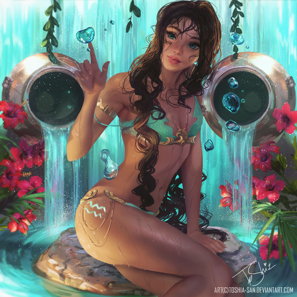Обои для рабочего стола Девушка-водолей в купальнике, by Toshia-san