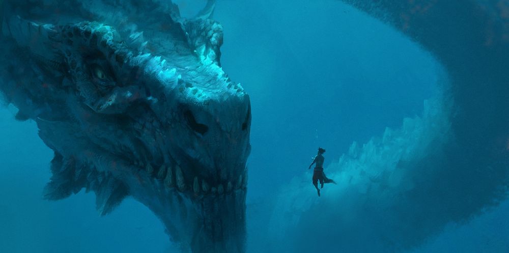 Обои для рабочего стола Огромный дракон под водой смотрит на мужчину, by DONG HUN KIM
