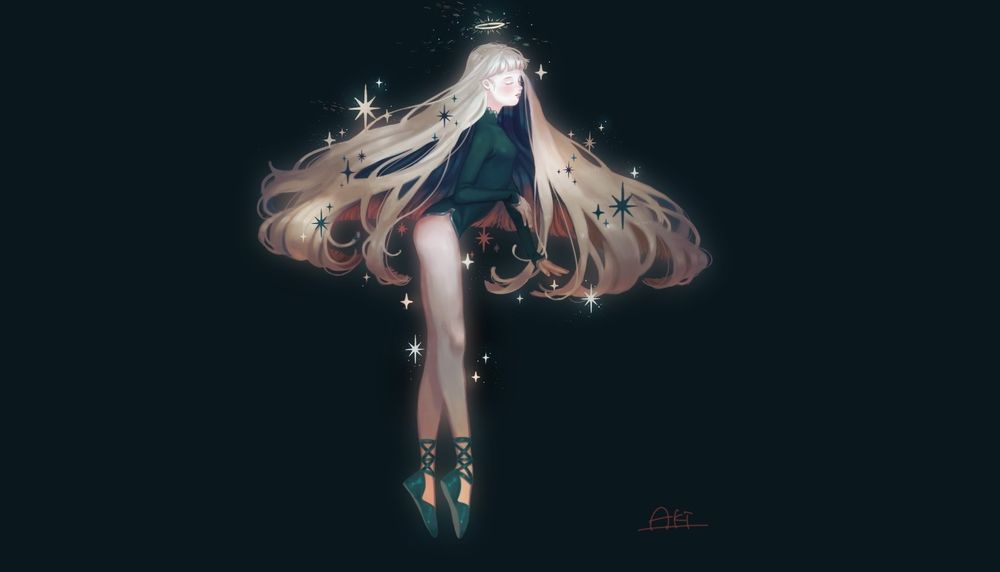Обои для рабочего стола Девушка с длинными волосами, в пуантах, by Aki_a0623