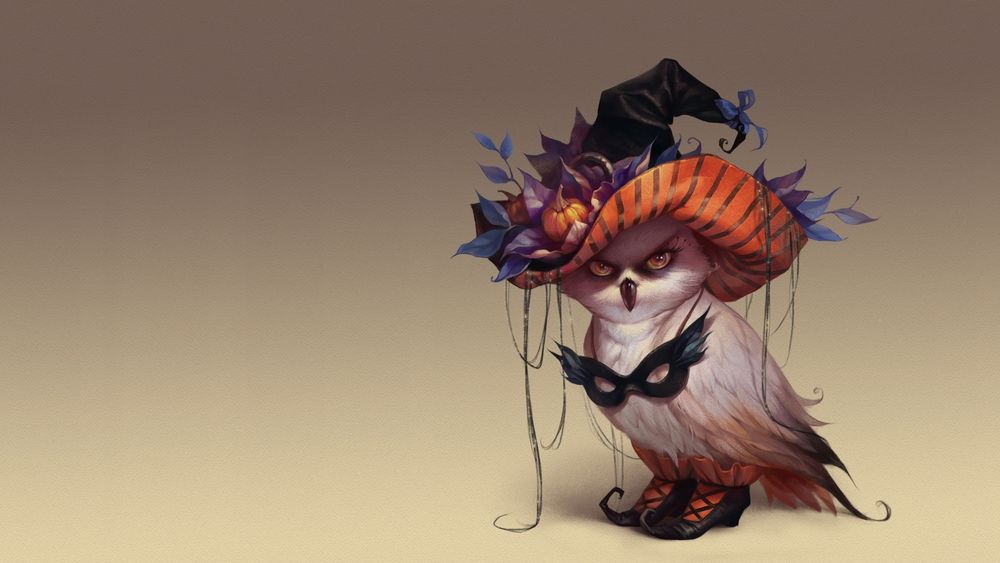 Обои для рабочего стола Сова в Хэллоуинском костюме, art by Valeria Styajkina