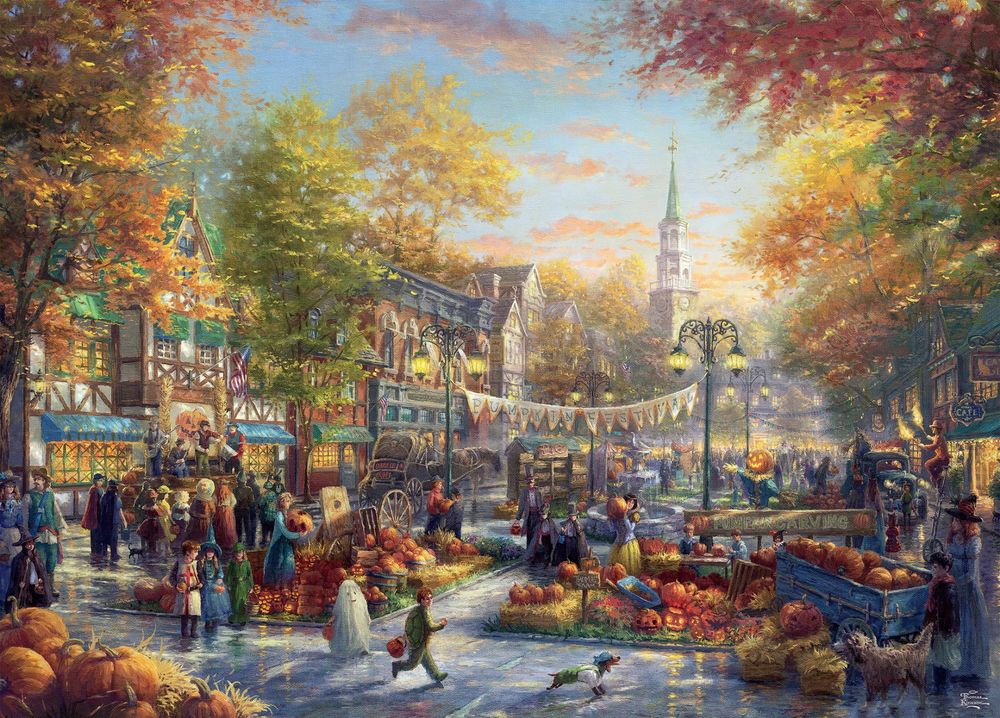 Обои для рабочего стола Фестиваль тыквы в конце октября. Художник Thomas Kinkade