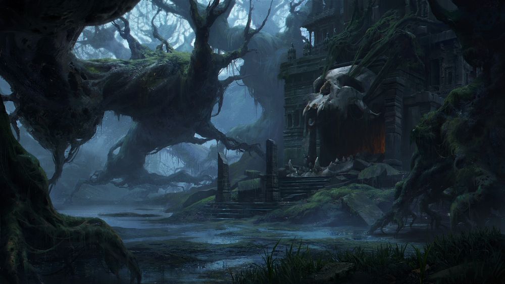 Обои для рабочего стола Skull Temple / Храм Черепа в лесу, by Andrew Palyanov