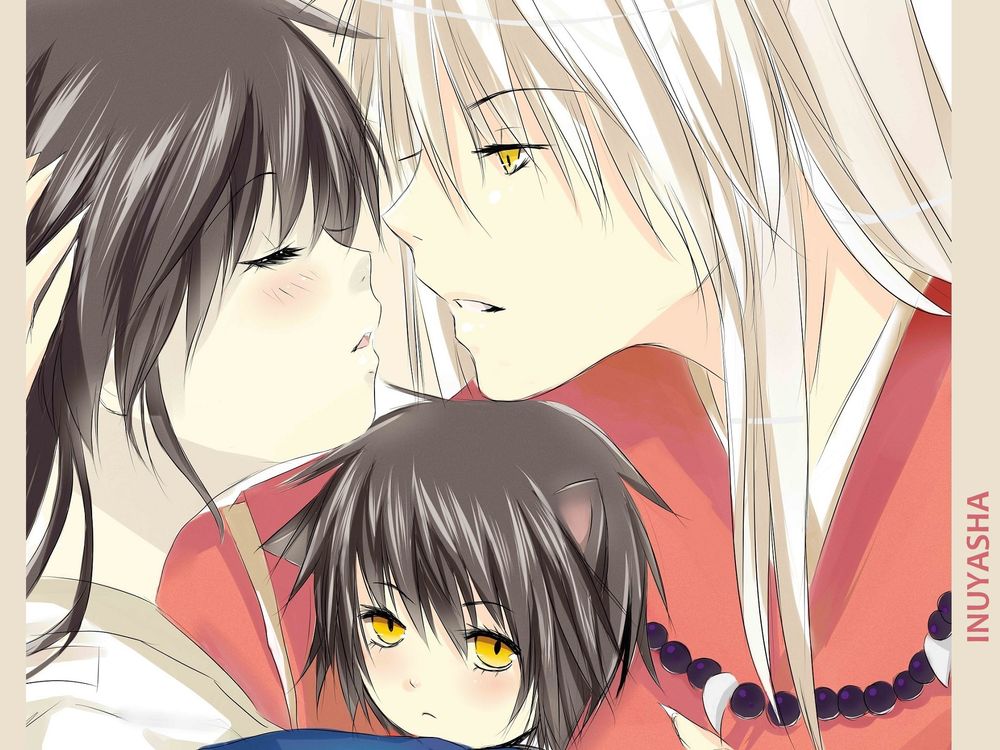 Обои для рабочего стола Демон Inuyasha собирается поцеловать мать своего ребенка из аниме Инуяша / InuYasha
