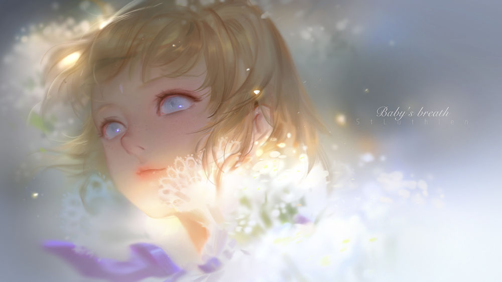 Обои для рабочего стола Белокурая голубоглазая девочка (baby‘s breath)