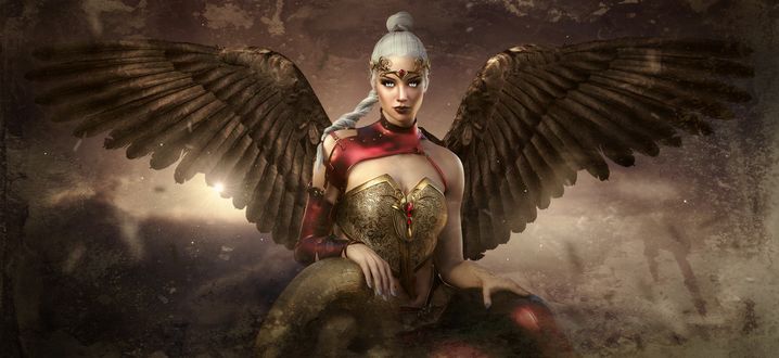 Обои на рабочий стол Крылатая девушка на размытом фоне, by Stefan Keller